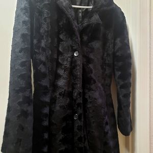 Faux Fur Dress Coat - Velvet - Size M-L
